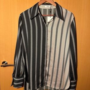 Mango, Women Long Sleeve Allover Print Top, Black and Beige